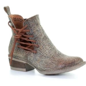 Circle G Corral Brown Embossed Side Lace Ankle Boots Sz 11 Made in Mexico